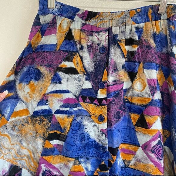 VINTAGE Susan Burrowes Abstract Flowy Maxi Skirt - Picture 4 of 9